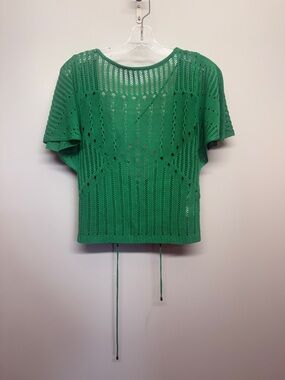 NWT Green Open Back Corset Style Tie Short Sleeve Knit Pullover Top